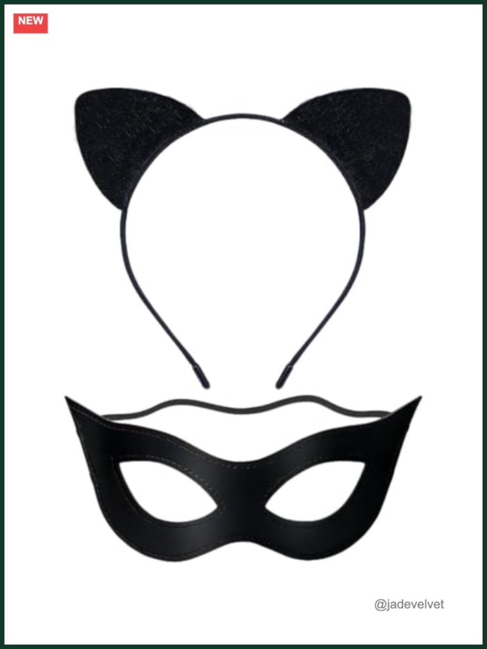 Cat Ears Headband Faux Leather Eye Mask Set Halloween Costume Accessories
